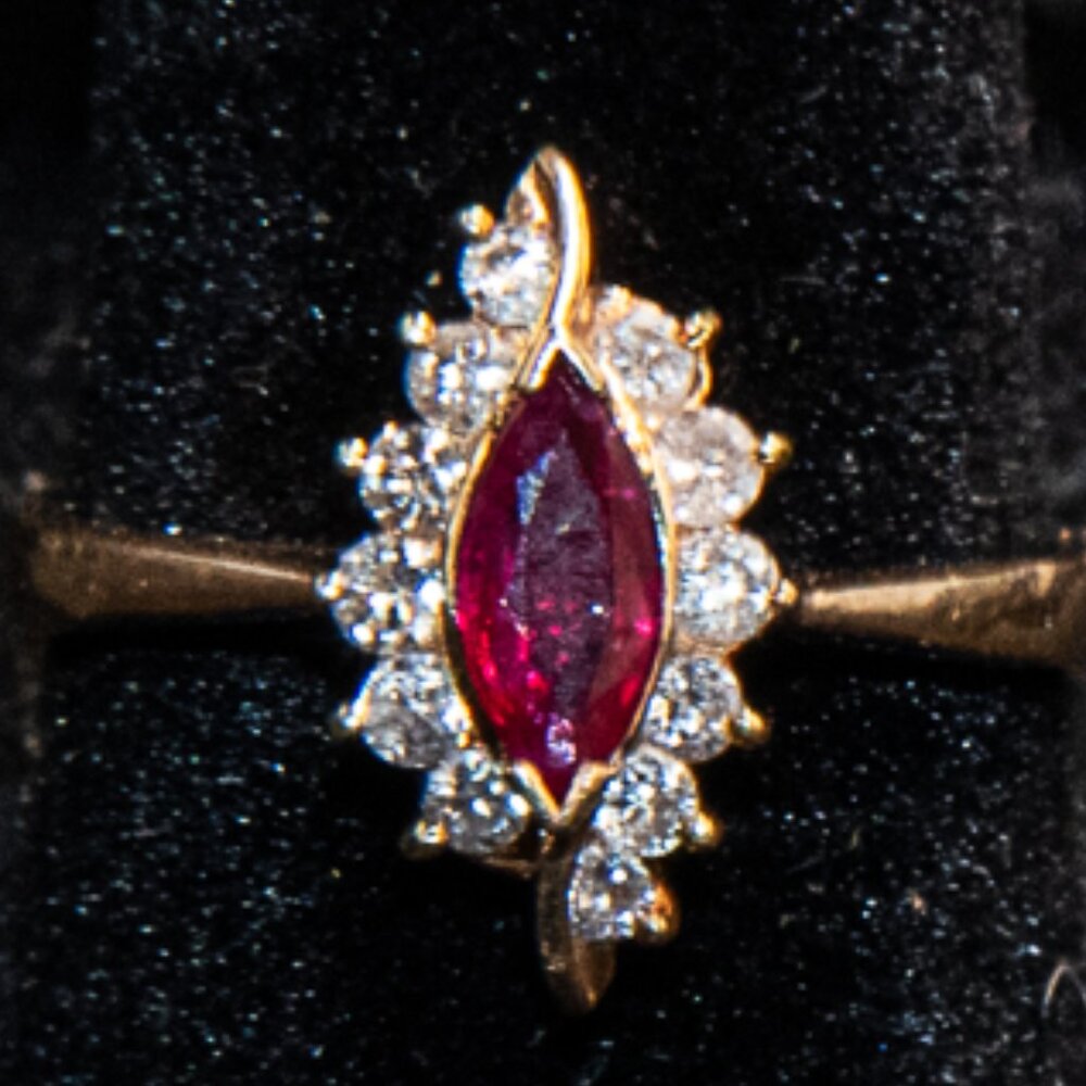 14k Solid Yellow Gold Ruby And Diamond Ring Size 7 - image 2